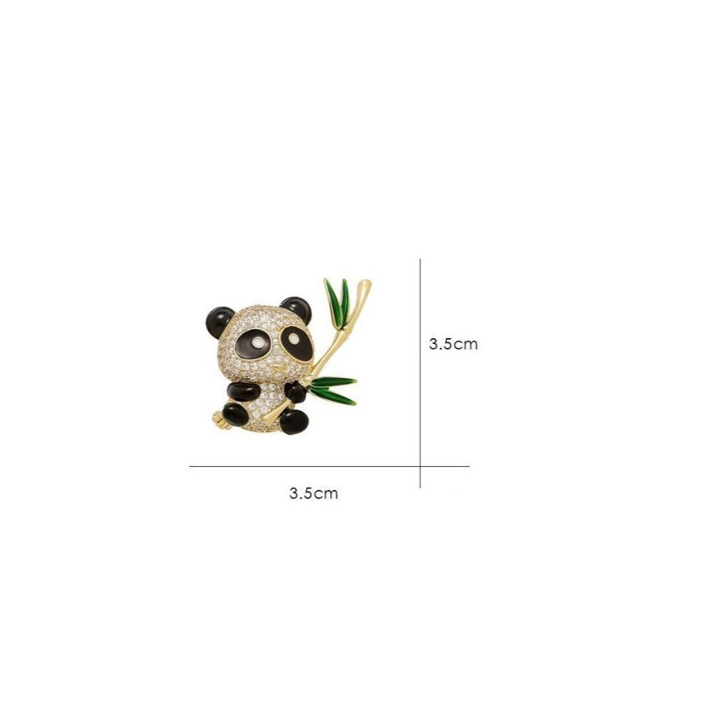 Sparkling Panda Brooch Pin Crystal Rhinestone Bamboo Animal Jewelry Gift Cute