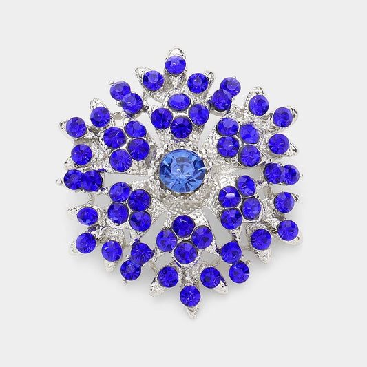 2 PCs Sparkling Crystal Flower Star Brooches Royal Blue & Fuchsia Pink Pins