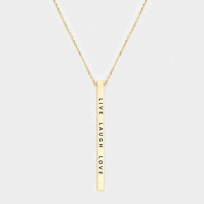 Live Laugh Love Bar Pendant Necklace Gold Tone Inspirational Jewelry for Women
