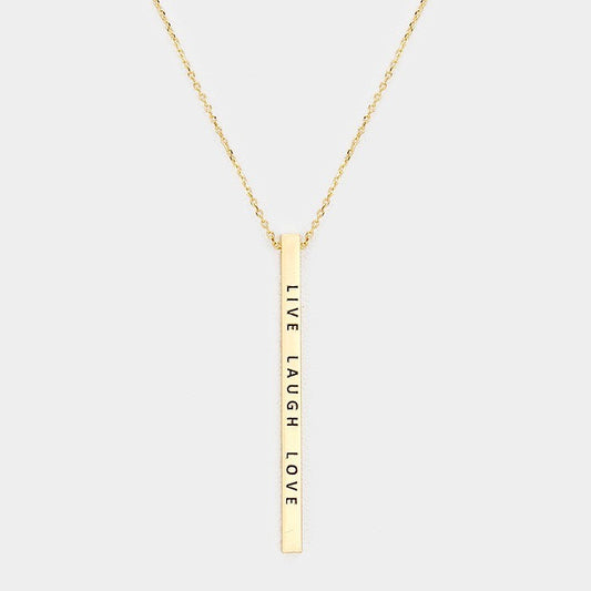 Live Laugh Love Bar Pendant Necklace Gold Tone Inspirational Jewelry for Women