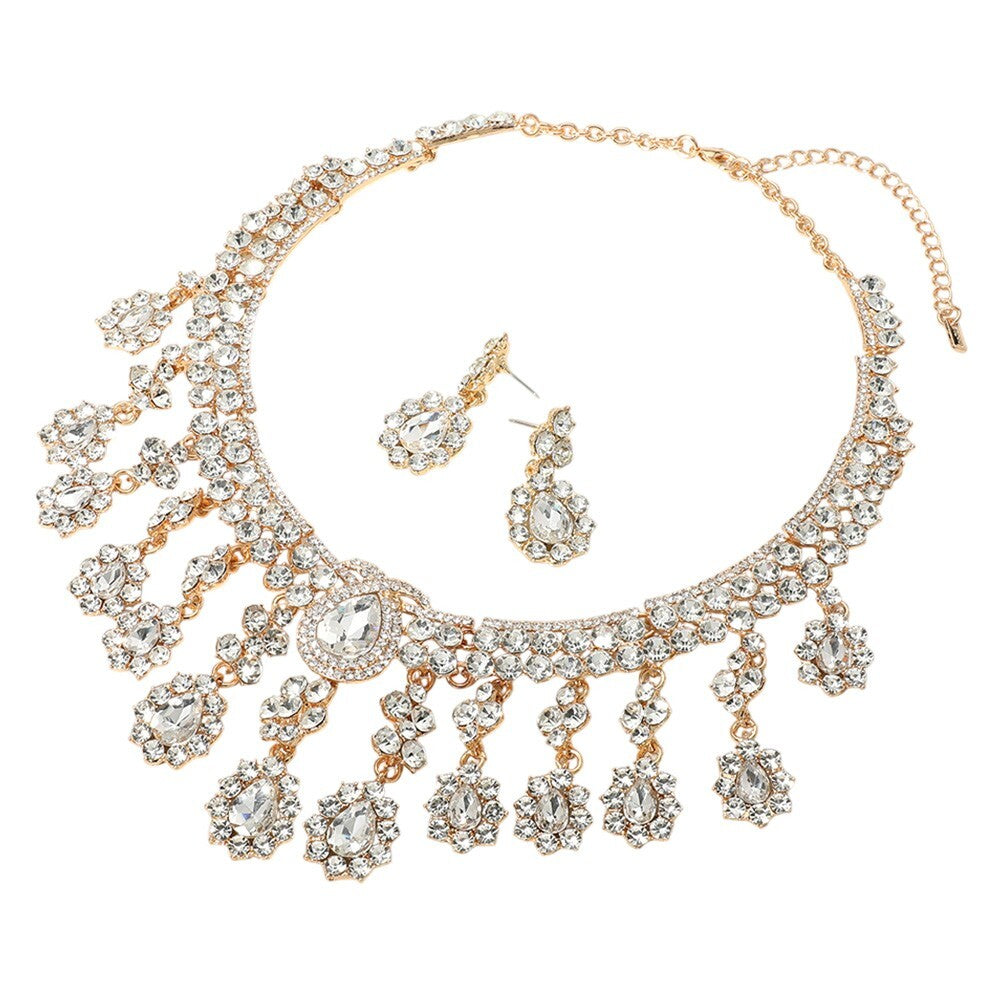 Teardrop Stone Chandelier Statement Necklace for Women Evening Jewelry Gift