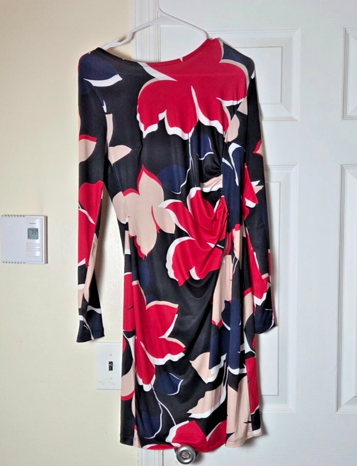 Venus Floral Print Fitted Sheath Dress Long Sleeve Crew Neck Dresses for Ladies