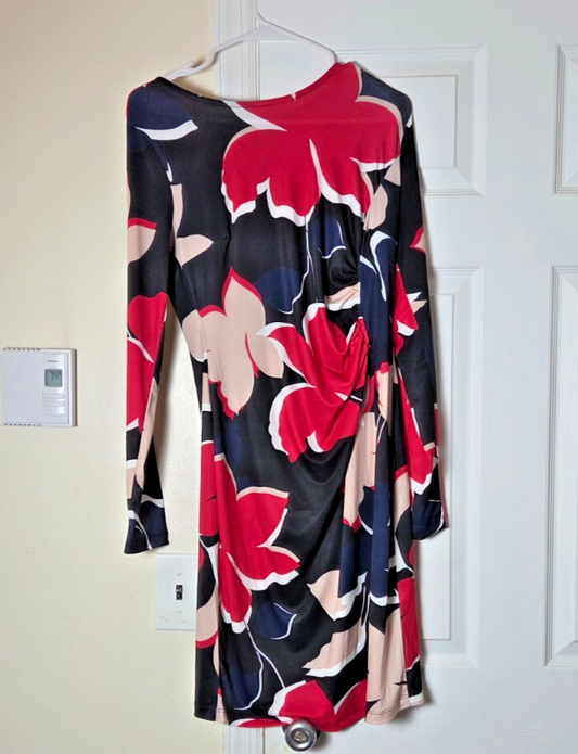 Venus Floral Print Fitted Sheath Dress Long Sleeve Crew Neck Dresses for Ladies