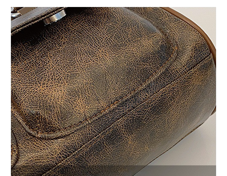 Vintage Y2K Distressed Brown Faux Leather Bowling Bag Double Pocket Shoulder Bag