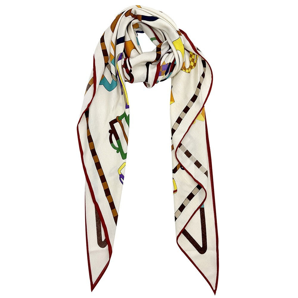 Abstract Pattern Printed Triangle Shape Cashmere Silk Blend Scarf for Women