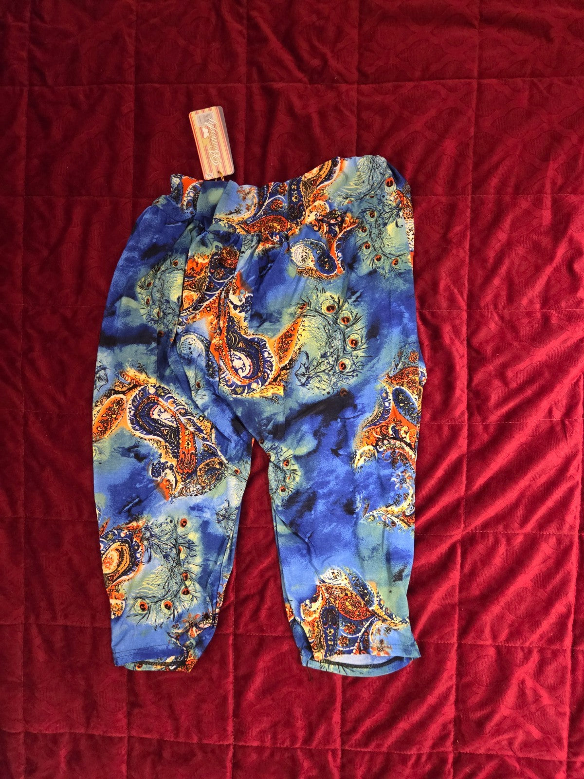 Women’s Blue Paisley Harem Shorts XL with Pockets Boho Lightweight Summer Shorts