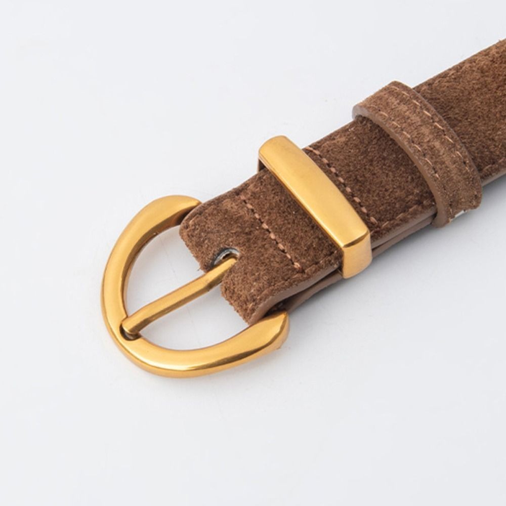 2pcs Women Suede Leather Belt Gold Horseshoe Buckle Set Black Brown 41in