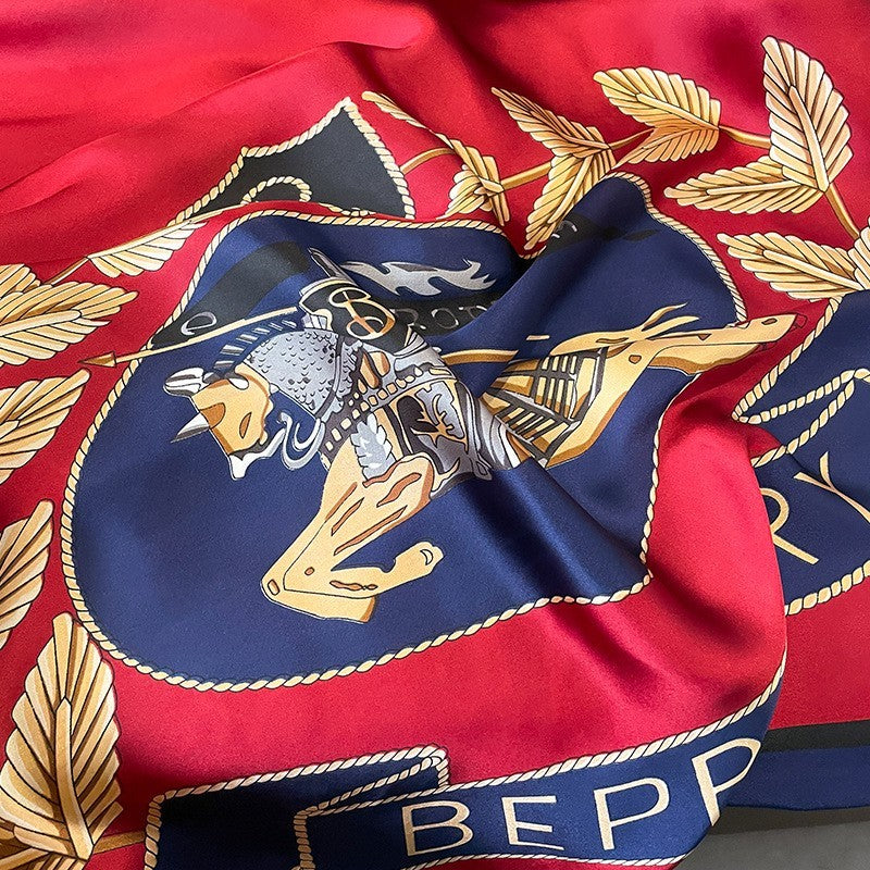Equestrian Heraldic Crest Print Scarf Shawl 70.9"x35.4" Red Blue Gold New