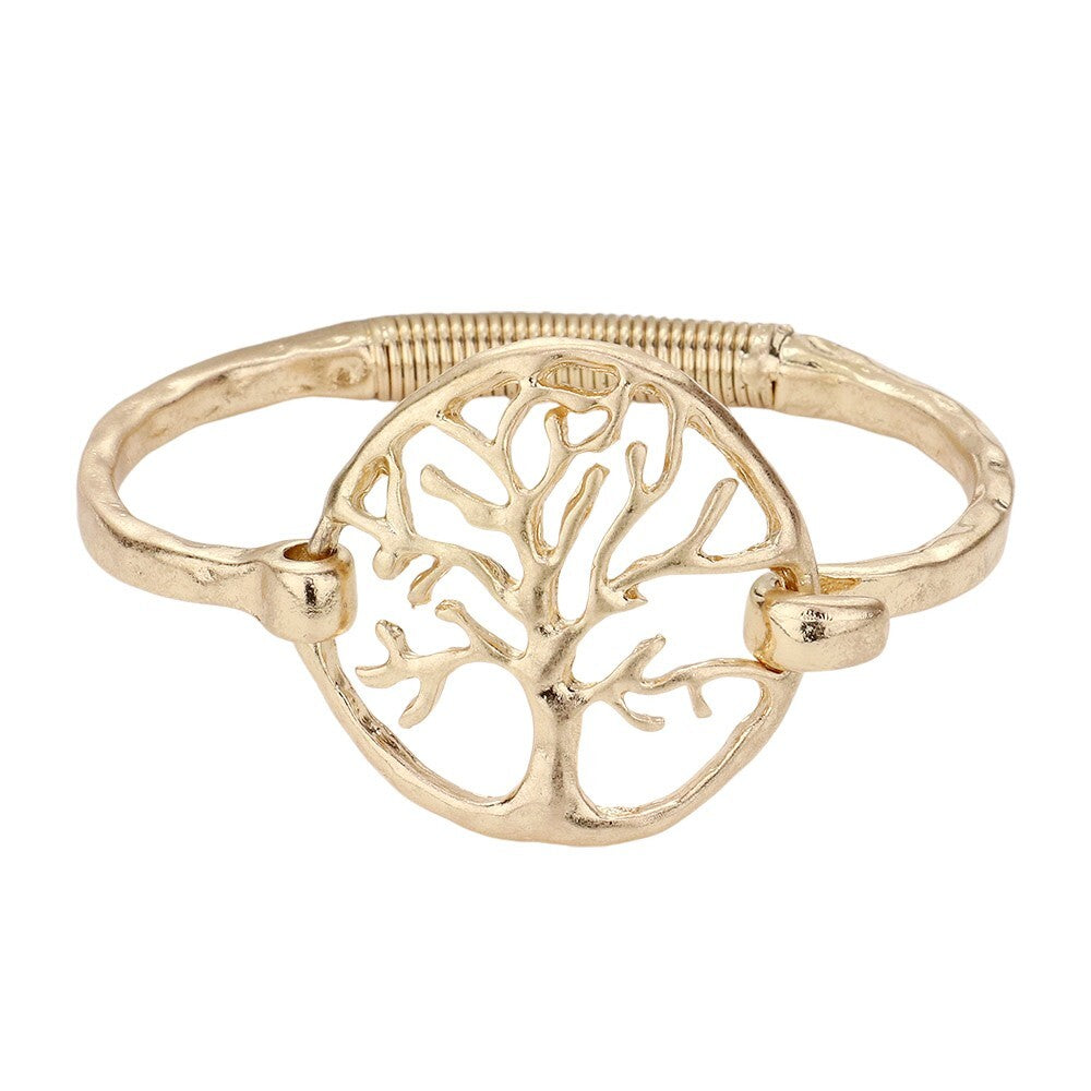 Hammered Metal Tree of Life Hook Bracelet Spiritual Fashion Jewelry for Women