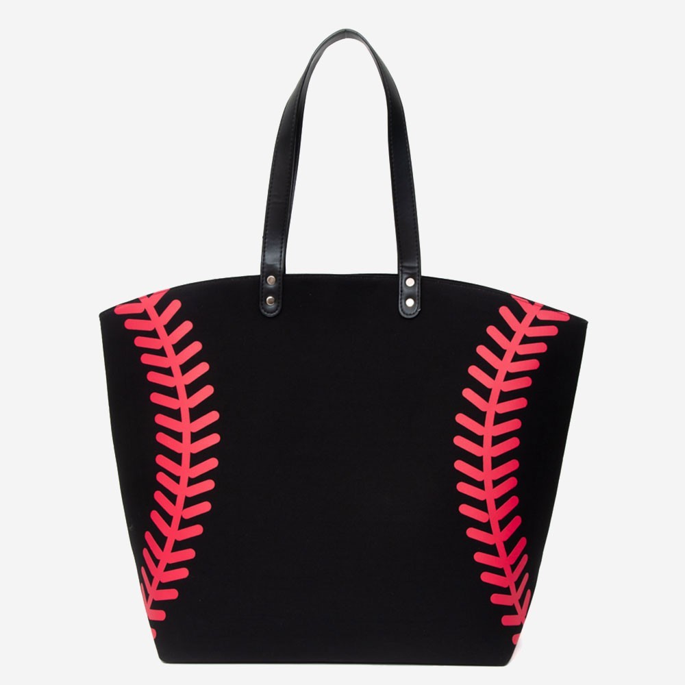 Black Baseball Stitch Large Tote Bag for Women Sports Style Shoulder Bags