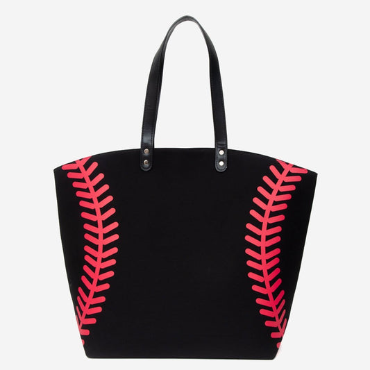 Black Baseball Stitch Large Tote Bag for Women Sports Style Shoulder Bags