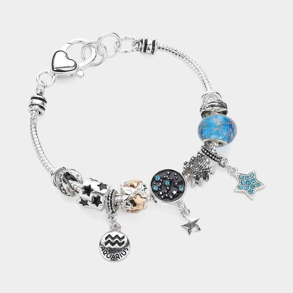Aquarius Zodiac Constellation Charm Bracelet – Multi-Bead Astrology Jewelry