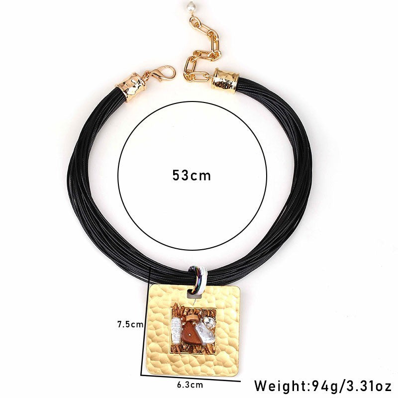 Chunky Hammered Gold Tone Necklace Multi-Strand Pendant Boho Statement Jewelry