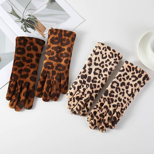 2 Pair Leopard Print Touchscreen Gloves Women Smart Touch Winter Warm Set