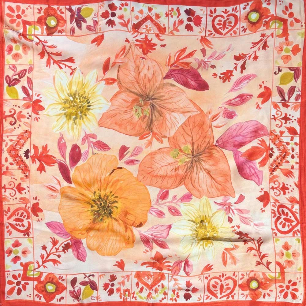 Womens Floral Square Scarf Watercolor Garden Flower Print Hair Neck Bandana 27.6