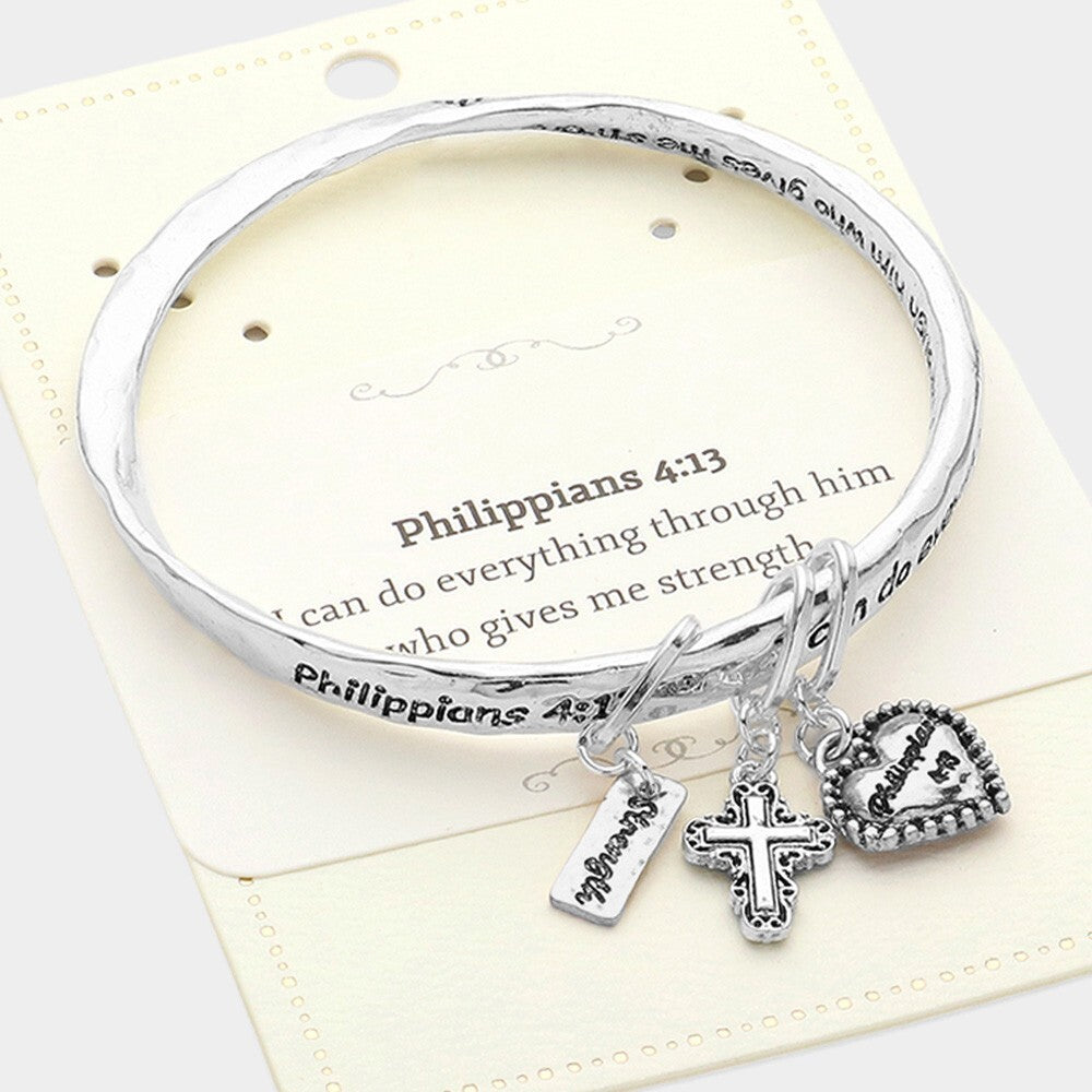 2 PCs Philippians 4:13 Charm Bracelet Religious Inspirational Christian Jewelry