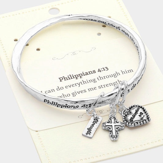 2 PCs Philippians 4:13 Charm Bracelet Religious Inspirational Christian Jewelry