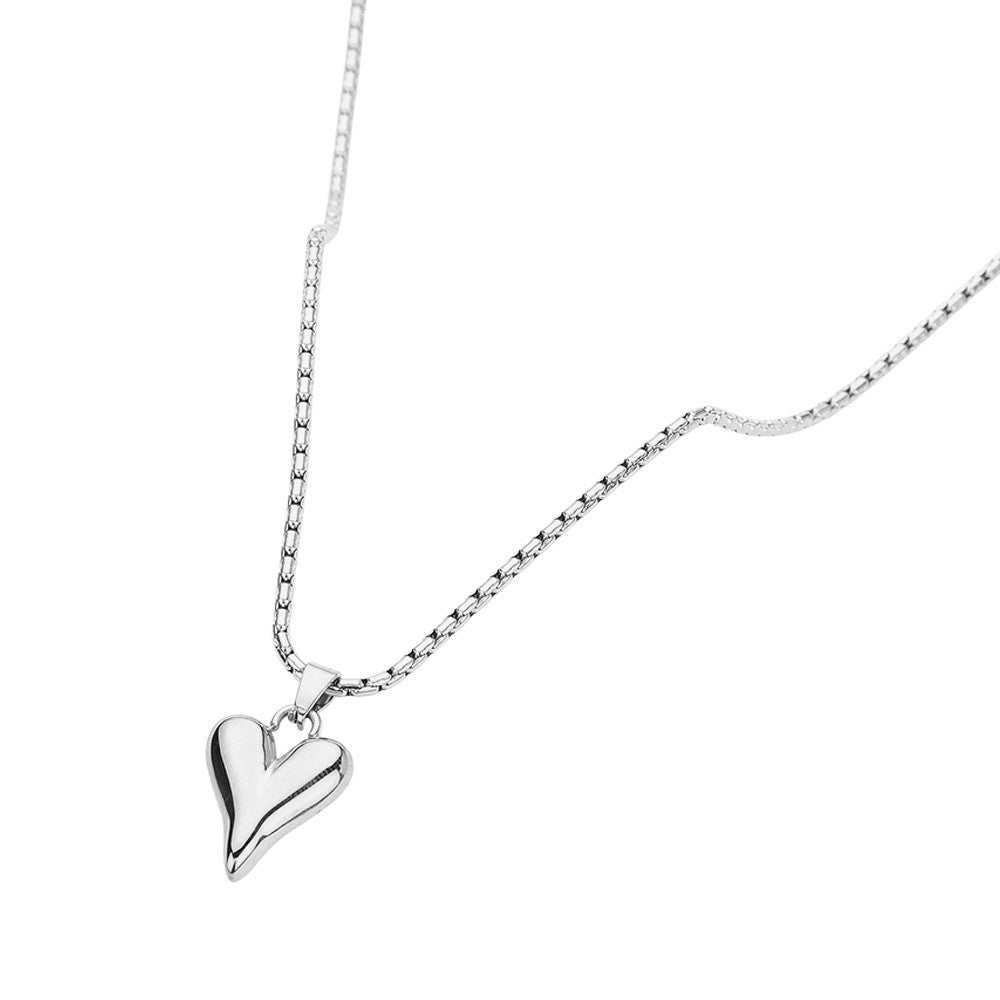 2PCS Stainless Steel Puffy Heart Necklace Set Gold & Silver Tone Women's Jewelry