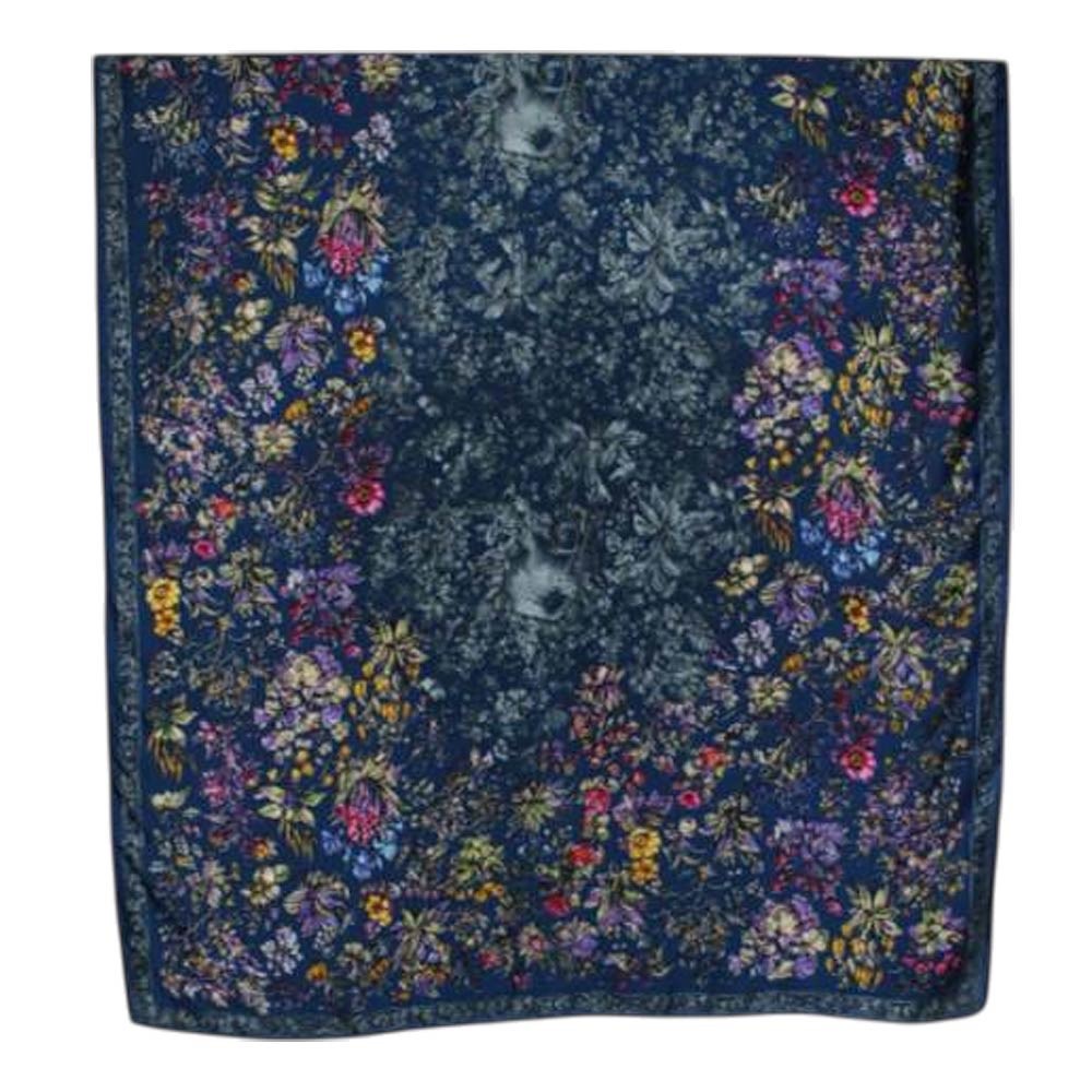 Vintage Navy Blue Floral Garden Silk Touch Large Scarf Shawl