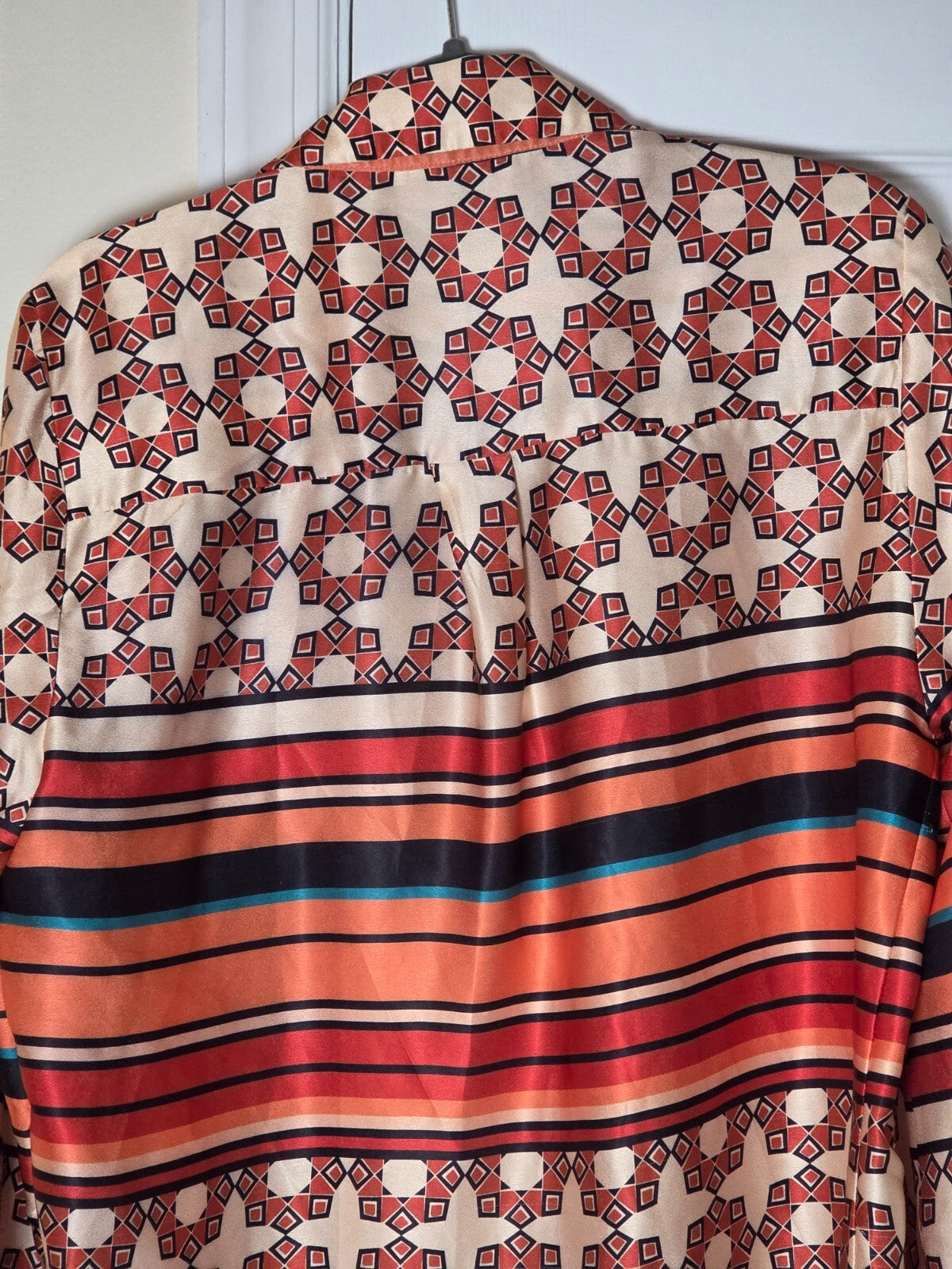 Getting in the Groove Ivory Striped Geo Print Button Up Top Small  for Women 