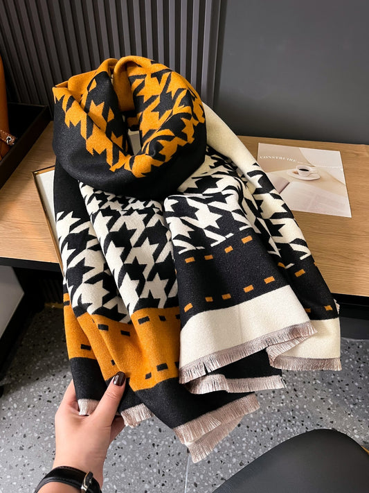 Elegant Houndstooth Winter Shawl for Women - Oversized Blanket Scarf