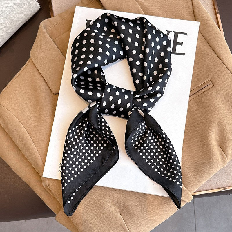 2-Pack Silk Feel Polka Dot Rose Print Scarf Black White Silky Fashion Wrap
