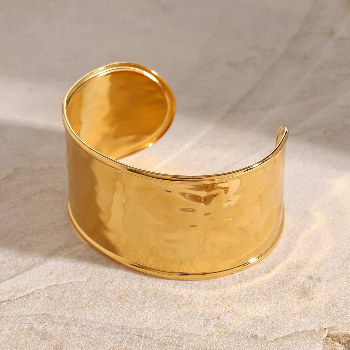 Gold-Tone Stainless Steel Adjustable Cuff Bracelet Waterproof Hypoallergenic