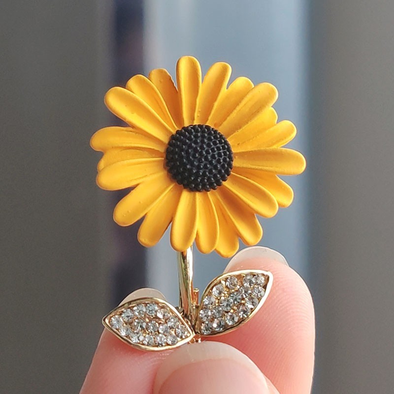2pcs Sunflower Brooch Pin Yellow Flower Rhinestone Crystal Fashion Jewelry