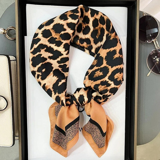 70cm Leopard Print Imitation Silk Scarf for Women – Animal Print Wraps for Lady