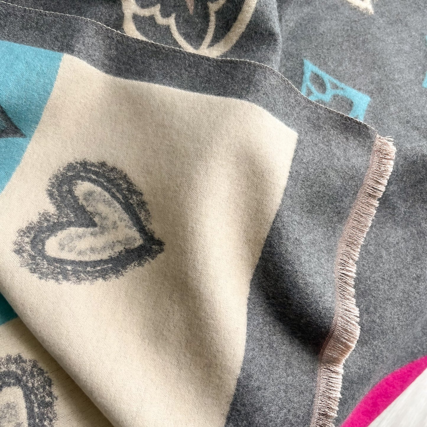 Gray & Pink Heart Pattern Shawl Scarf | Luxury Fashion Accessory