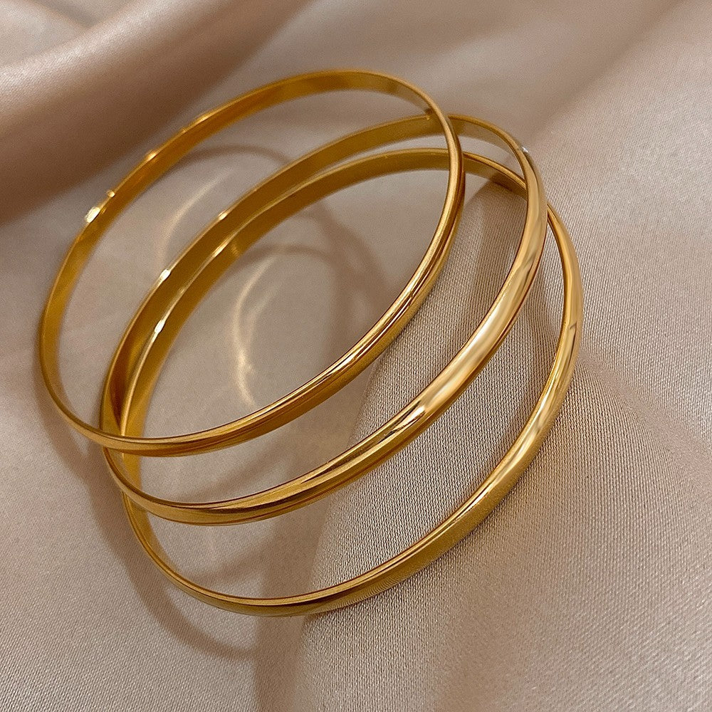 Unisex 3 Pack Stainless Steel Bangle Bracelets Fashion Jewelry Set Gold Tone