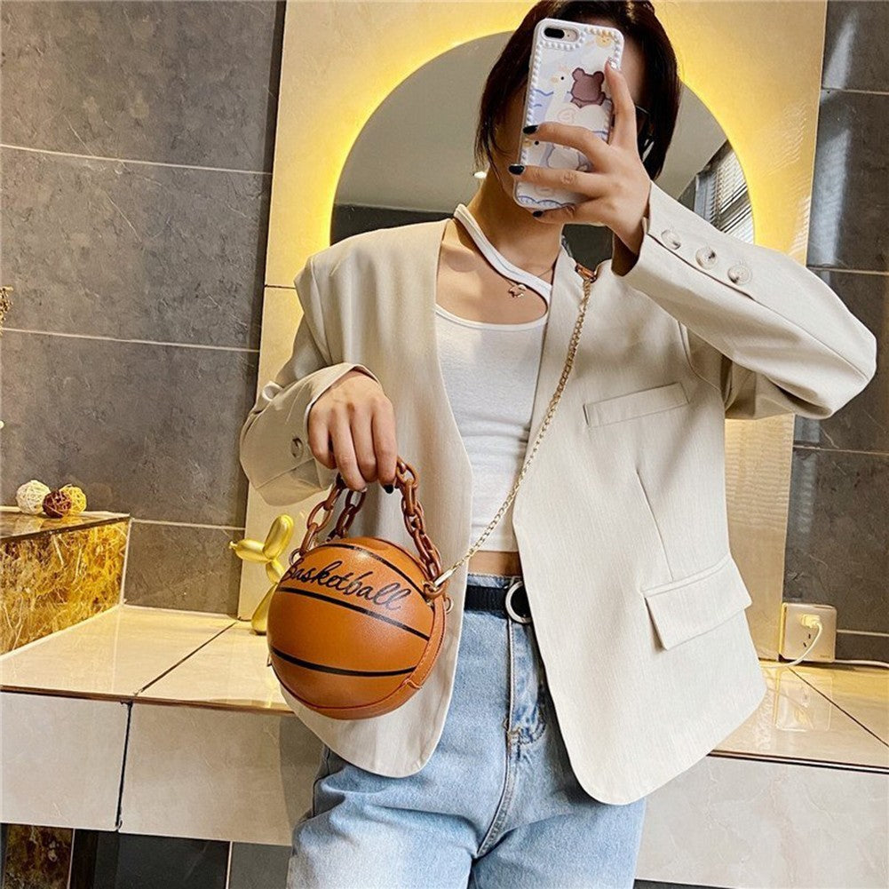Faux Leather Basketball Crossbody Bag Shoulder Purse Handbag Chain Strap