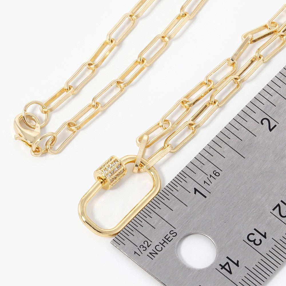 2pcs Gold & Silver Tone CZ Carabiner Pendant Paperclip Chain Necklaces Gift