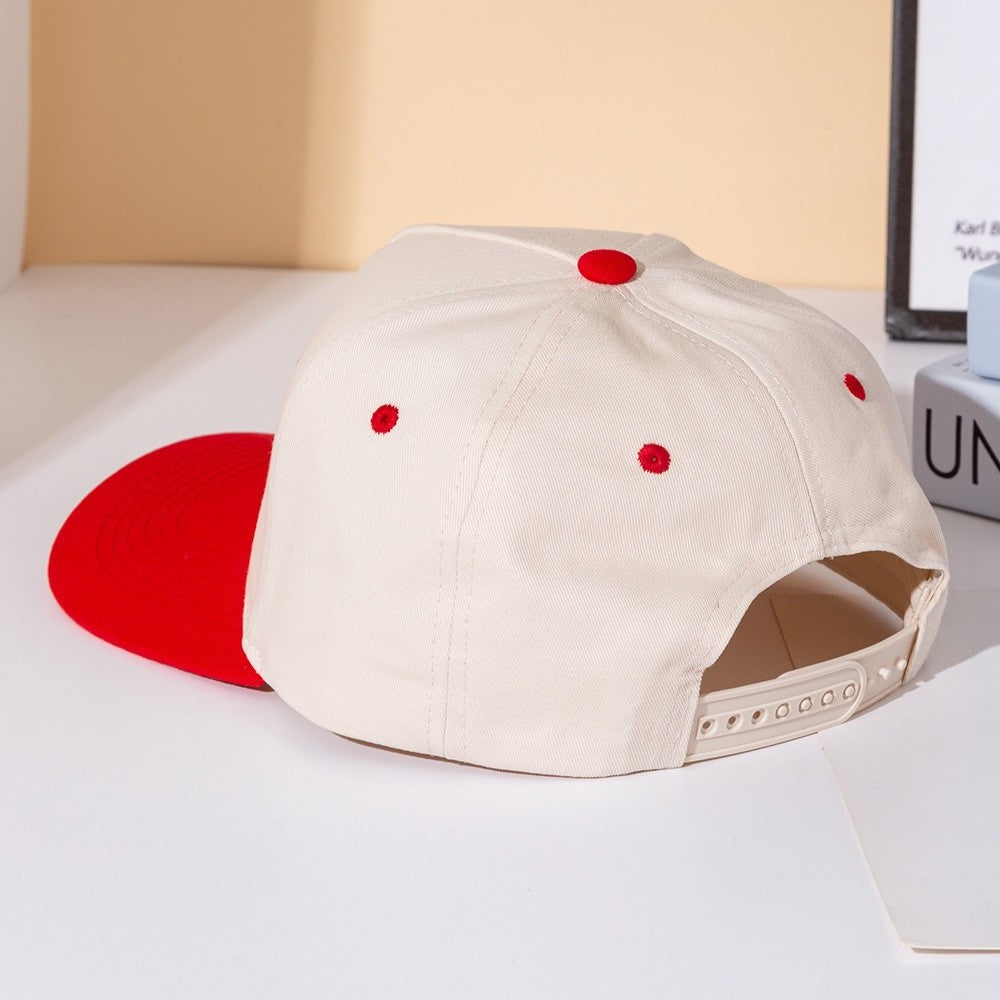 Smoke Show Red and Cream Two Tone Embroidered Snapback Trucker Hat Baseball Cap