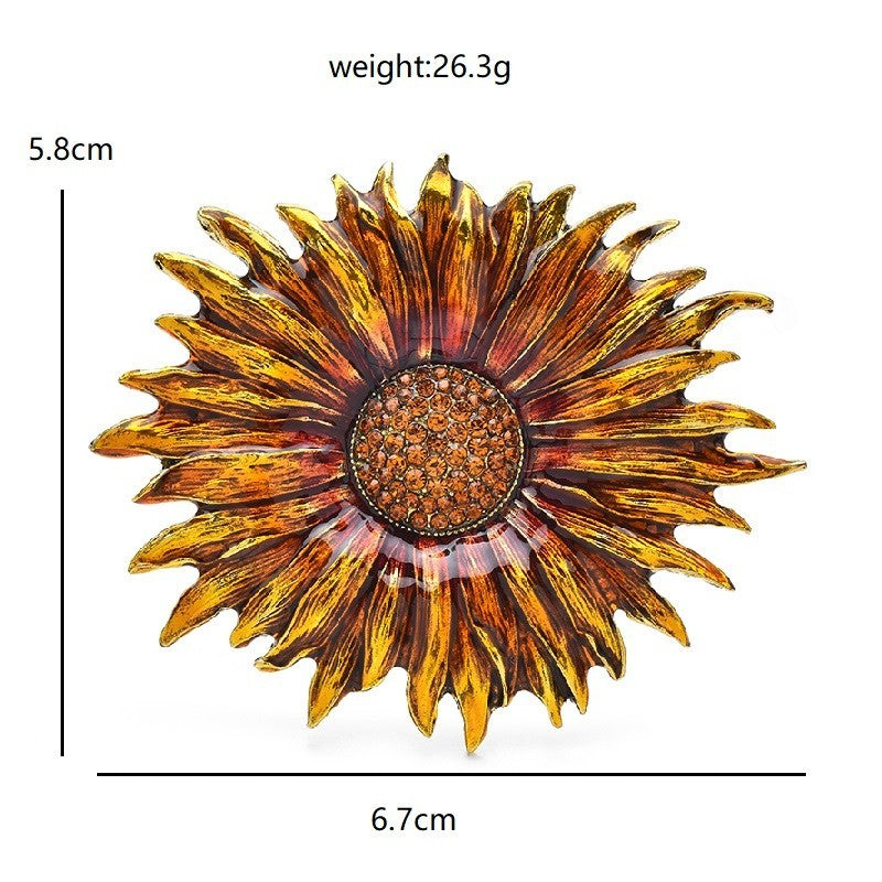 Vintage Style Sunflower Brooch Pin Yellow Amber Rhinestone Crystal Flower Gift