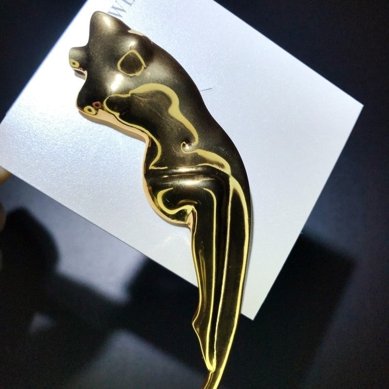 2PCS Abstract Body Brooch Pin Set Gold Silver Tone Women Figure Minimalist Art