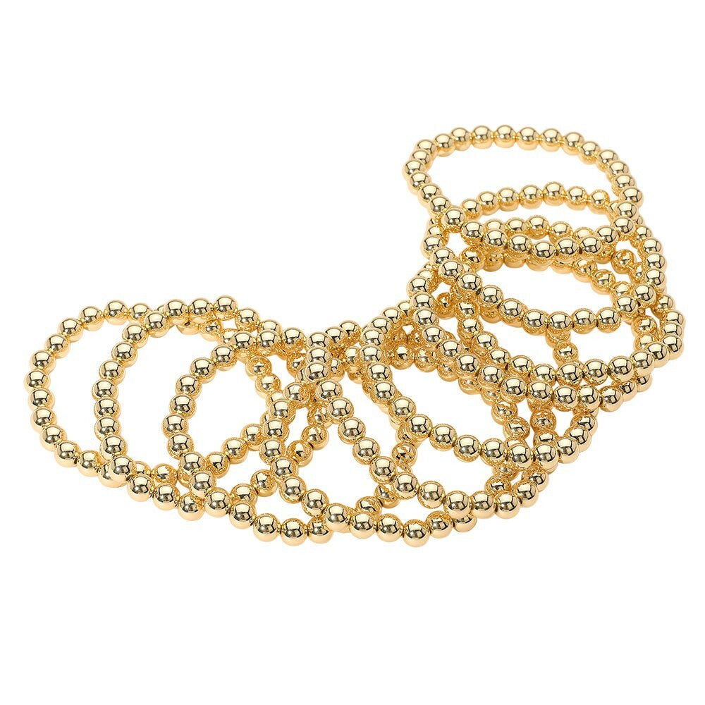 10PCS Metal Ball Beaded Stretch Bracelets Multi Layered Stackable Arm Jewelry