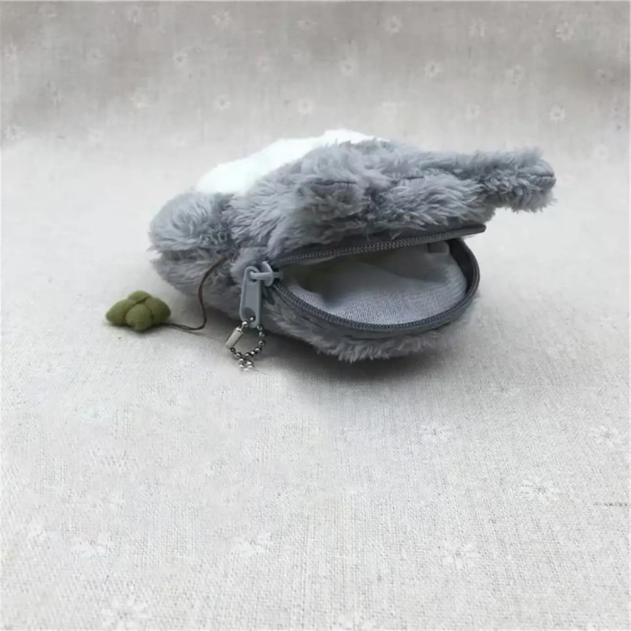 Fluffy Grey Forest Spirit Coin Purse Plush Key Chain Pouch Small Zipper Bag