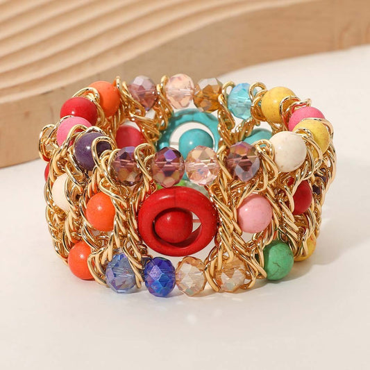 Multi-strand Bold Beaded Stretchable Wearable Eye-catching Multi-color Bracelet