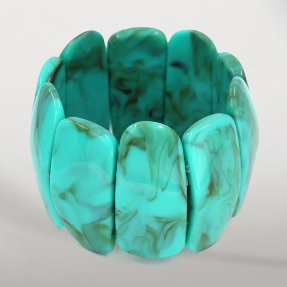 2PCS Wide Turquoise Marble Resin Stretch Bracelet Set 2 Statement Jewelry