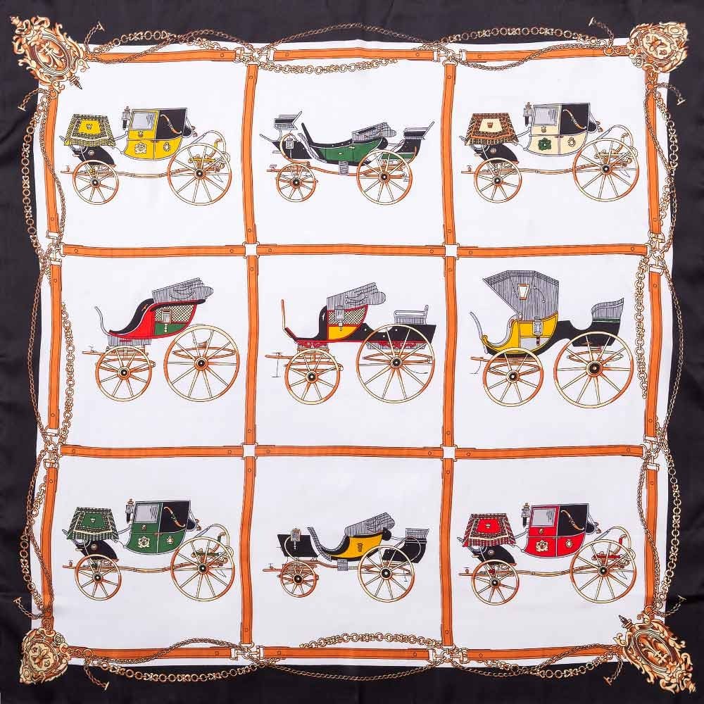 Black White Carriage Print Square Scarf Silk Feel Hair Head Wrap Handbag Tie