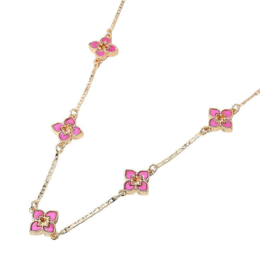 Clover Station Necklace Women Gold Plated Chain Four Leaf Charm Lucky Jewelry