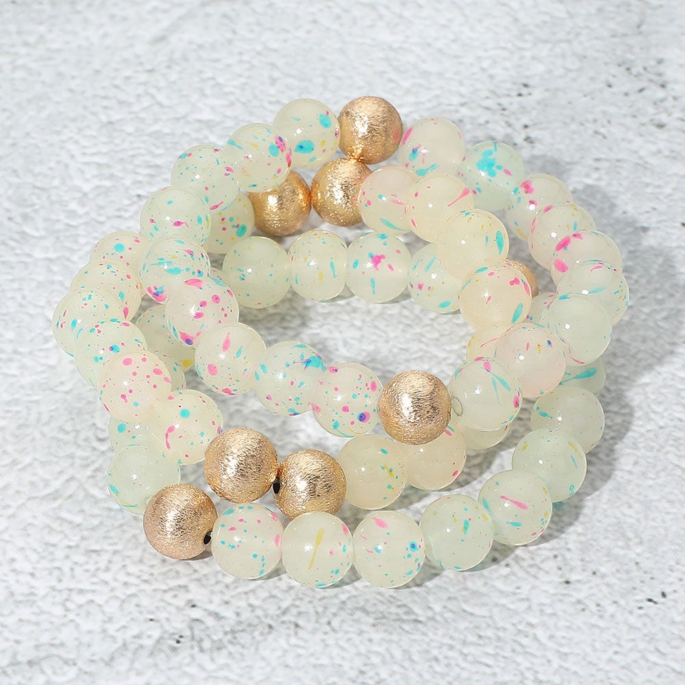 3PCS Paint Splash Beaded Stretch Bracelets for Women Colorful Elastic Stackable