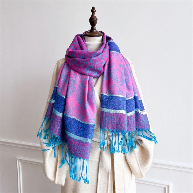 Pink Blue Paisley Leopard Pashmina Scarf 28 x 67 Inches Shawl Wrap