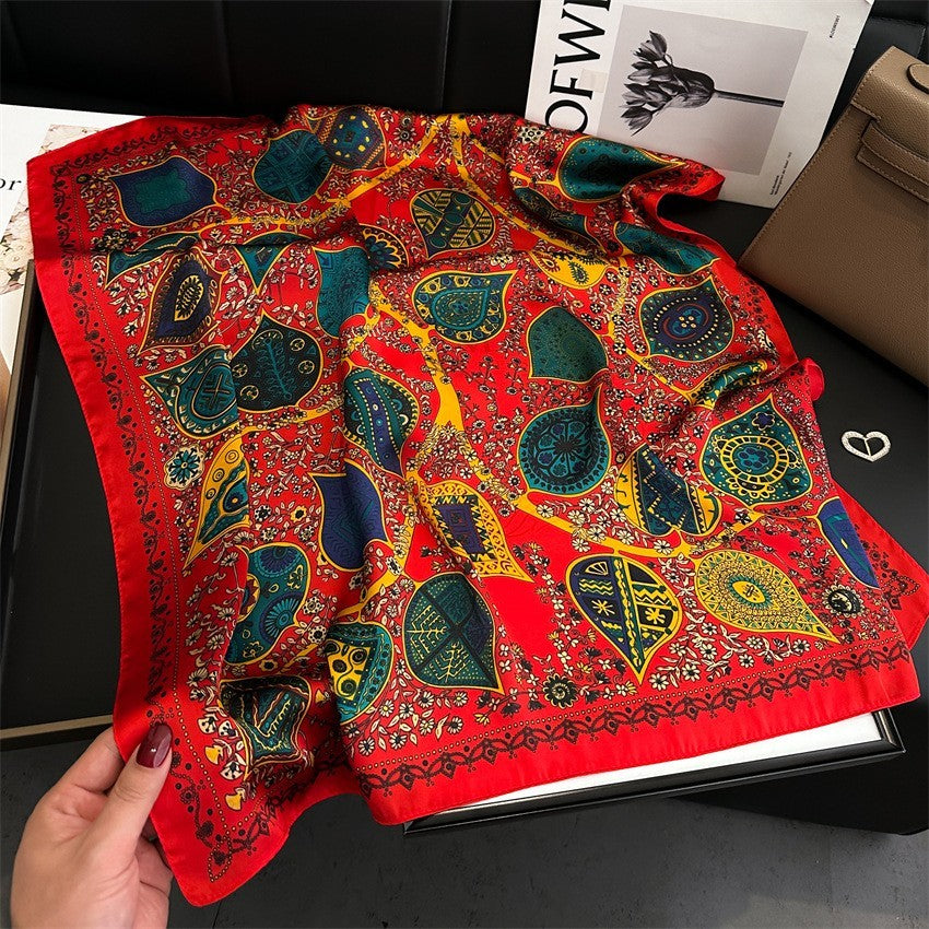 Red Paisley Silk Feel Scarf Square 27  Inches Headscarf Handbag Wrap for Women