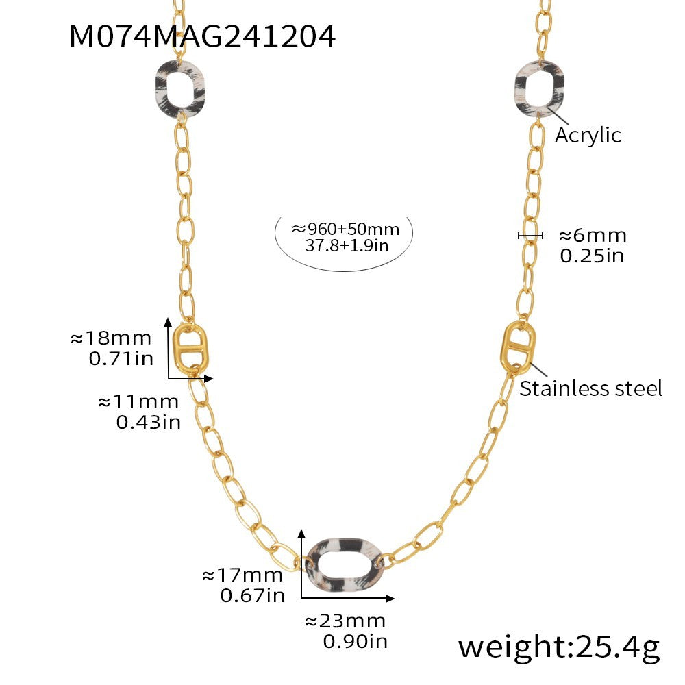 Tortoise Shell Acrylic Link Gold Tone Statement Necklace Anchor Chain