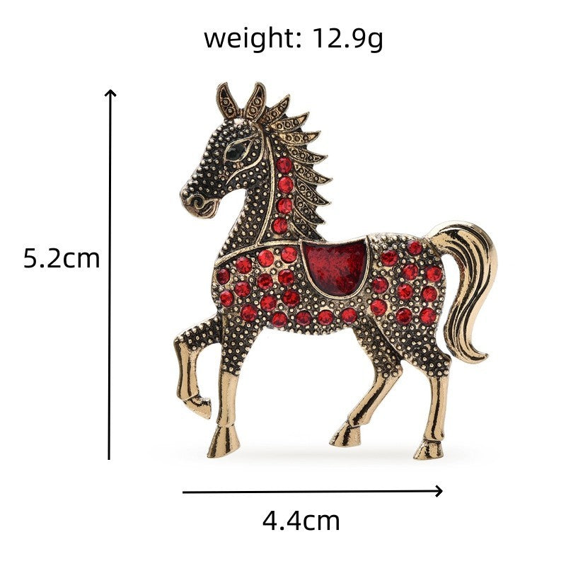 2pcs Vintage Rhinestone Horse Brooch Pin Set Equestrian Animal Jewelry Gift