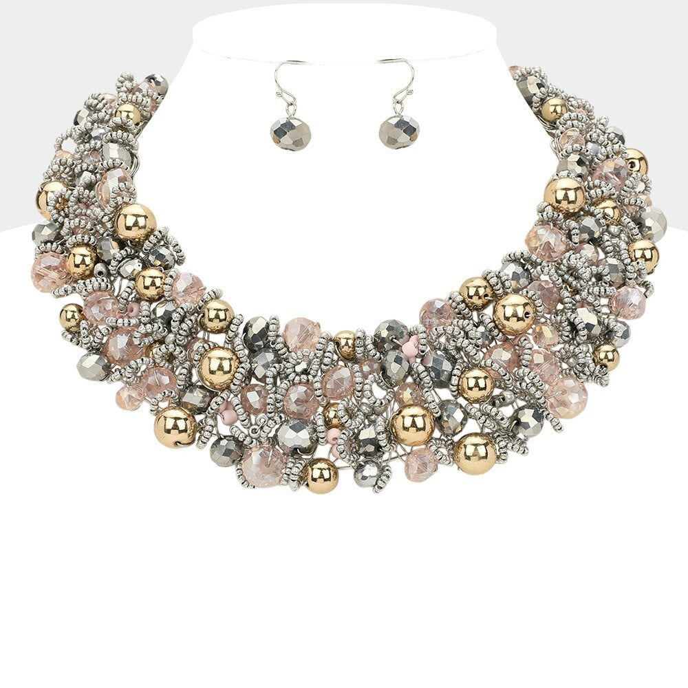 Faceted Beaded Collar Statement Necklace Bold Layered Fashion Jewelry Women