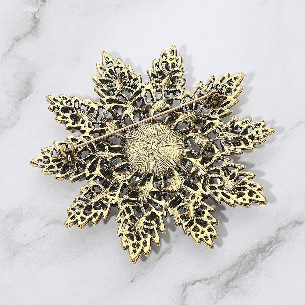 Rhinestone Embellished Crystal Floral Starburst Pin Brooch for Women Gold Tone