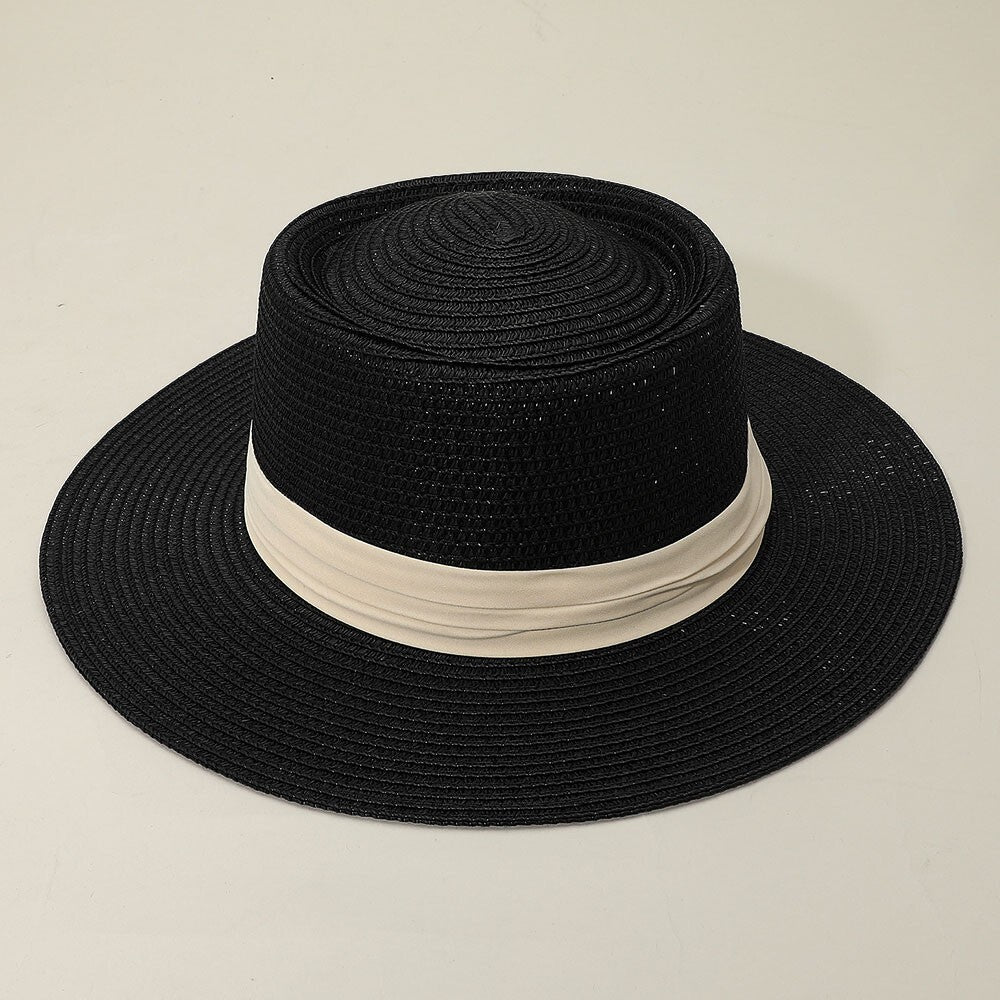 Ribbon Band Woven Panama Straw Hat Sun Fedora Summer Beach Wide Brim Unisex